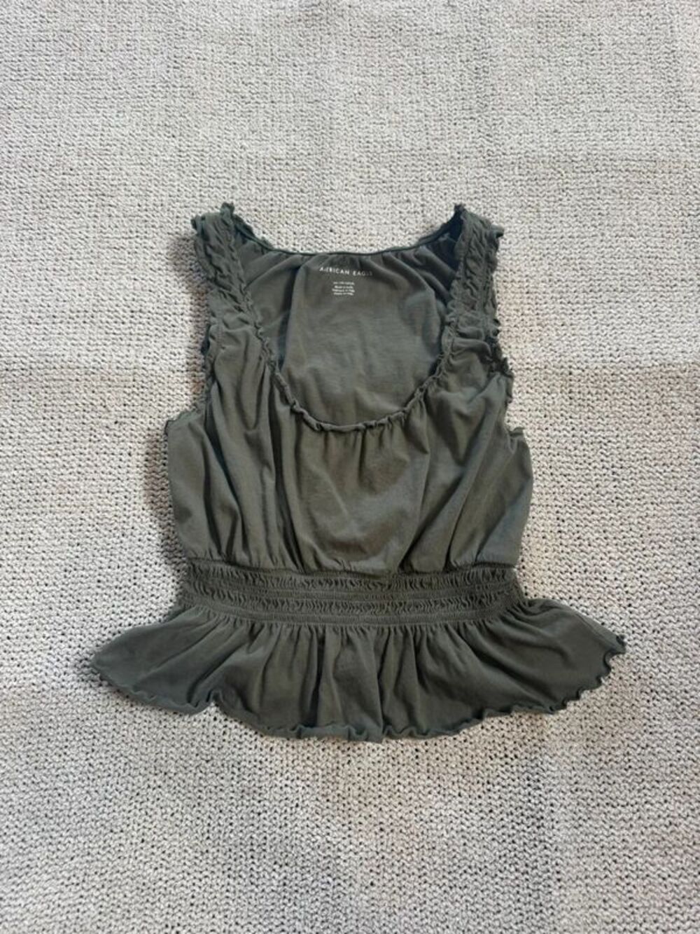 American Eagle Women's XS Green Ruffled Tank Top